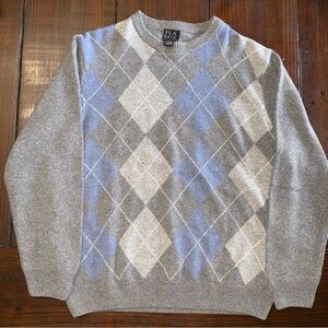 Vintage Jos. A. Bank Blue Argyle Lambswool Blend Sweater Large